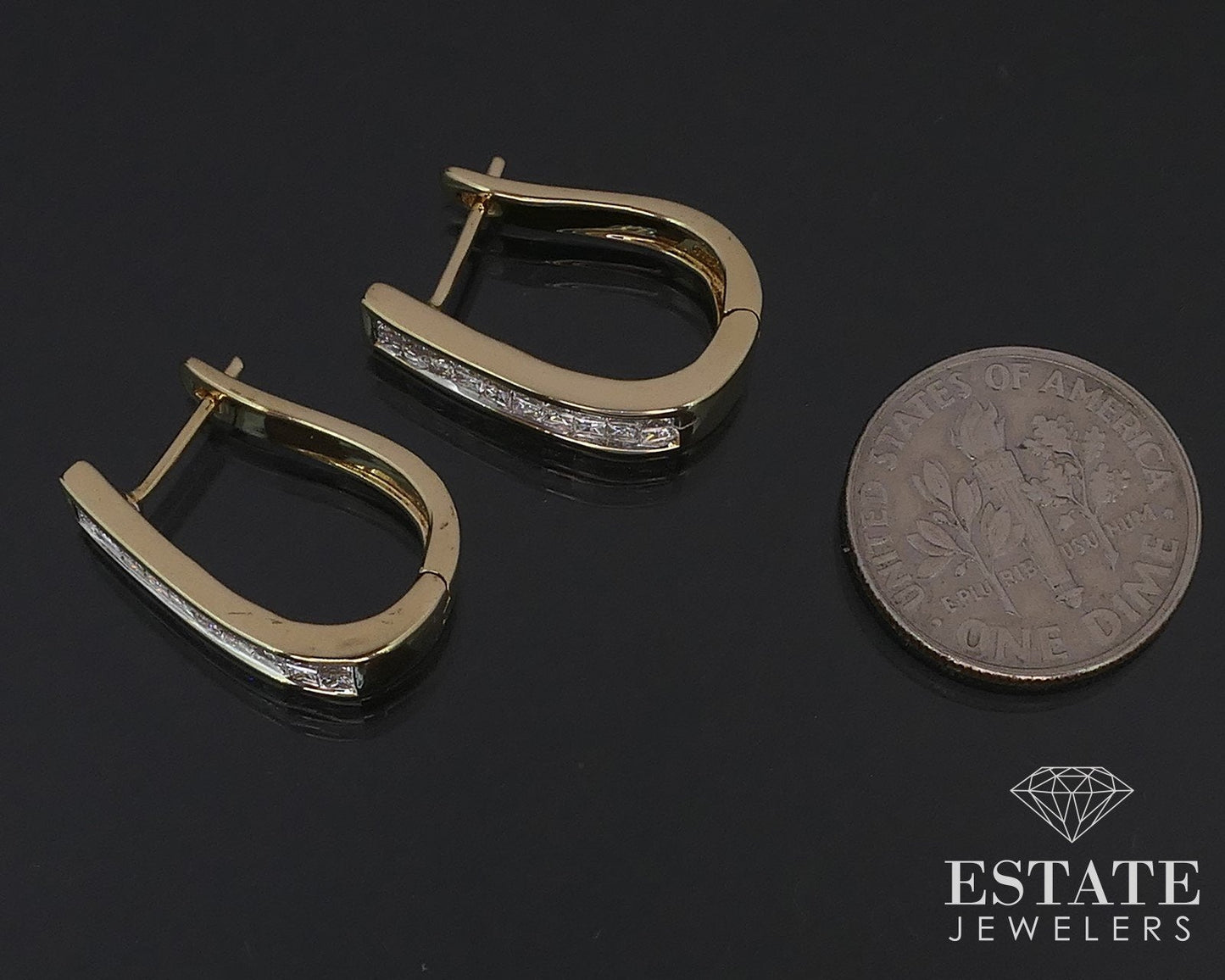 14k Yellow Gold Invisible Natural .92ctw Diamond Hoop Earrings 5.1g i16792
