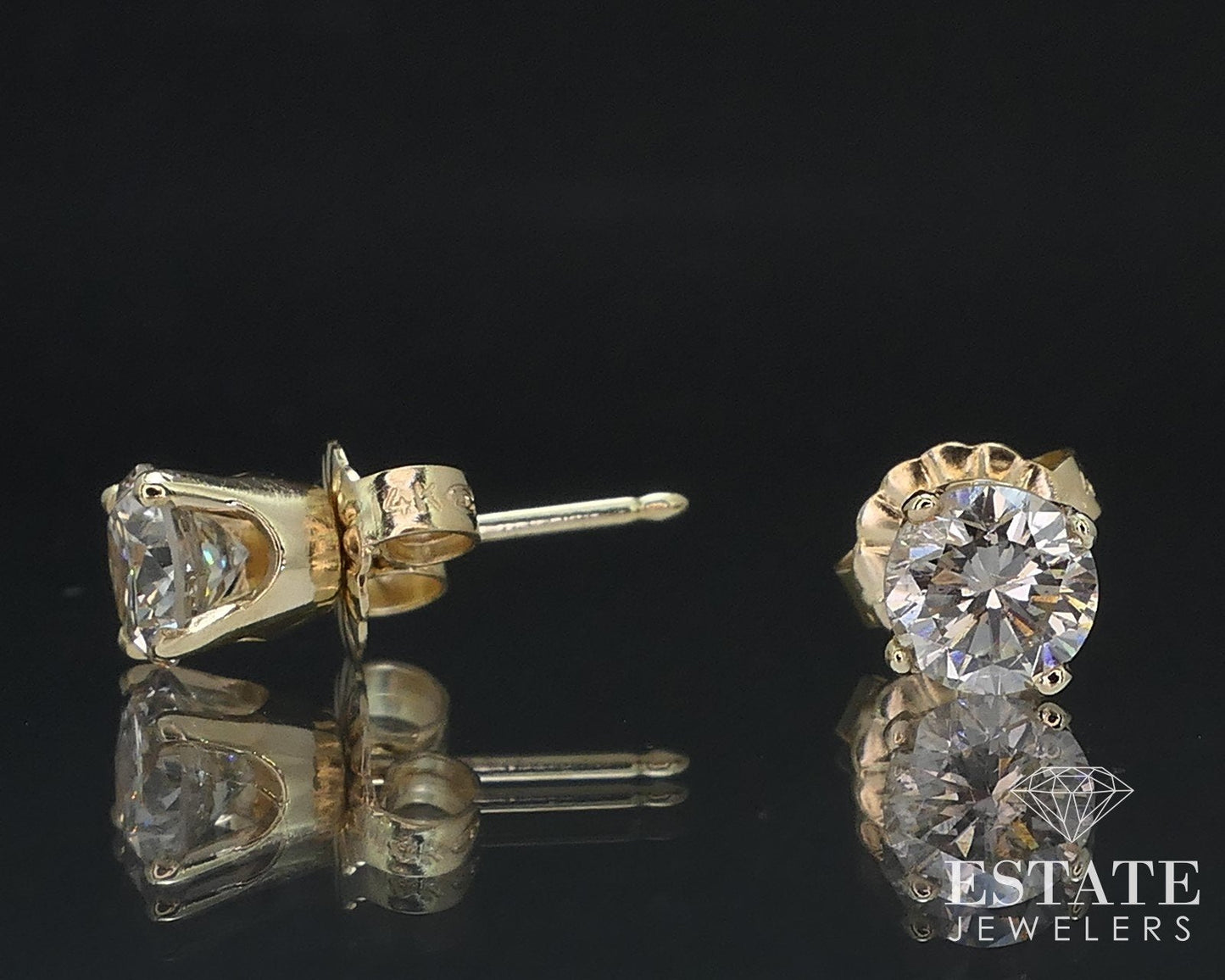 14k Yellow Gold Round Natural .86ctw Diamond Stud Earrings i16794