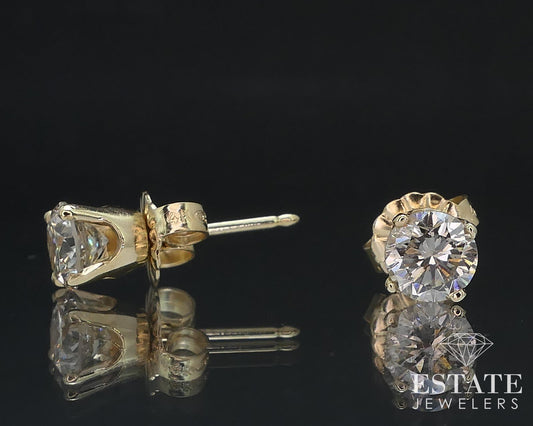 14k Yellow Gold Round Natural .86ctw Diamond Stud Earrings i16794