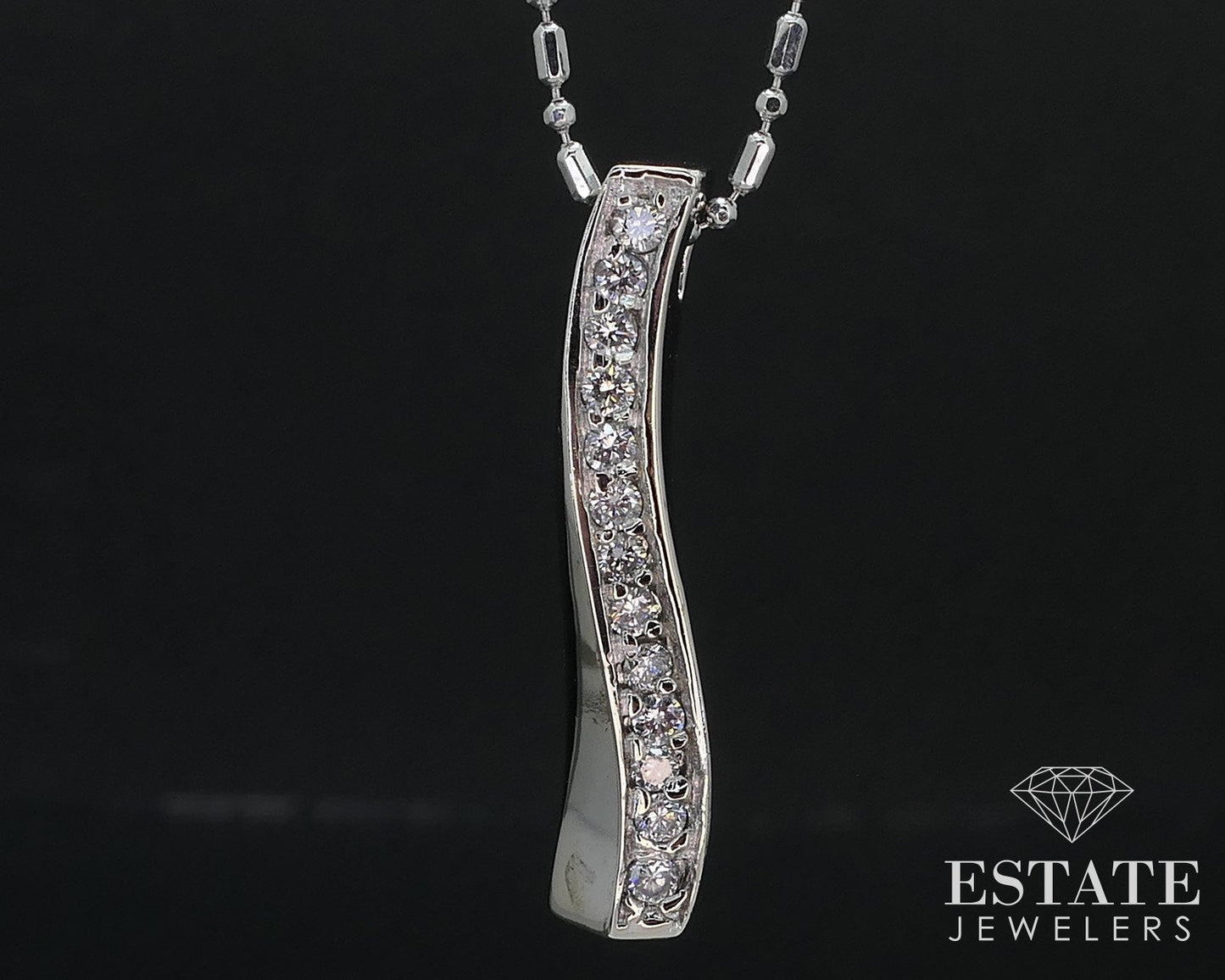 14k White Gold Natural .25ctw Diamond Journey Waterfall Necklace 5.4g i16805
