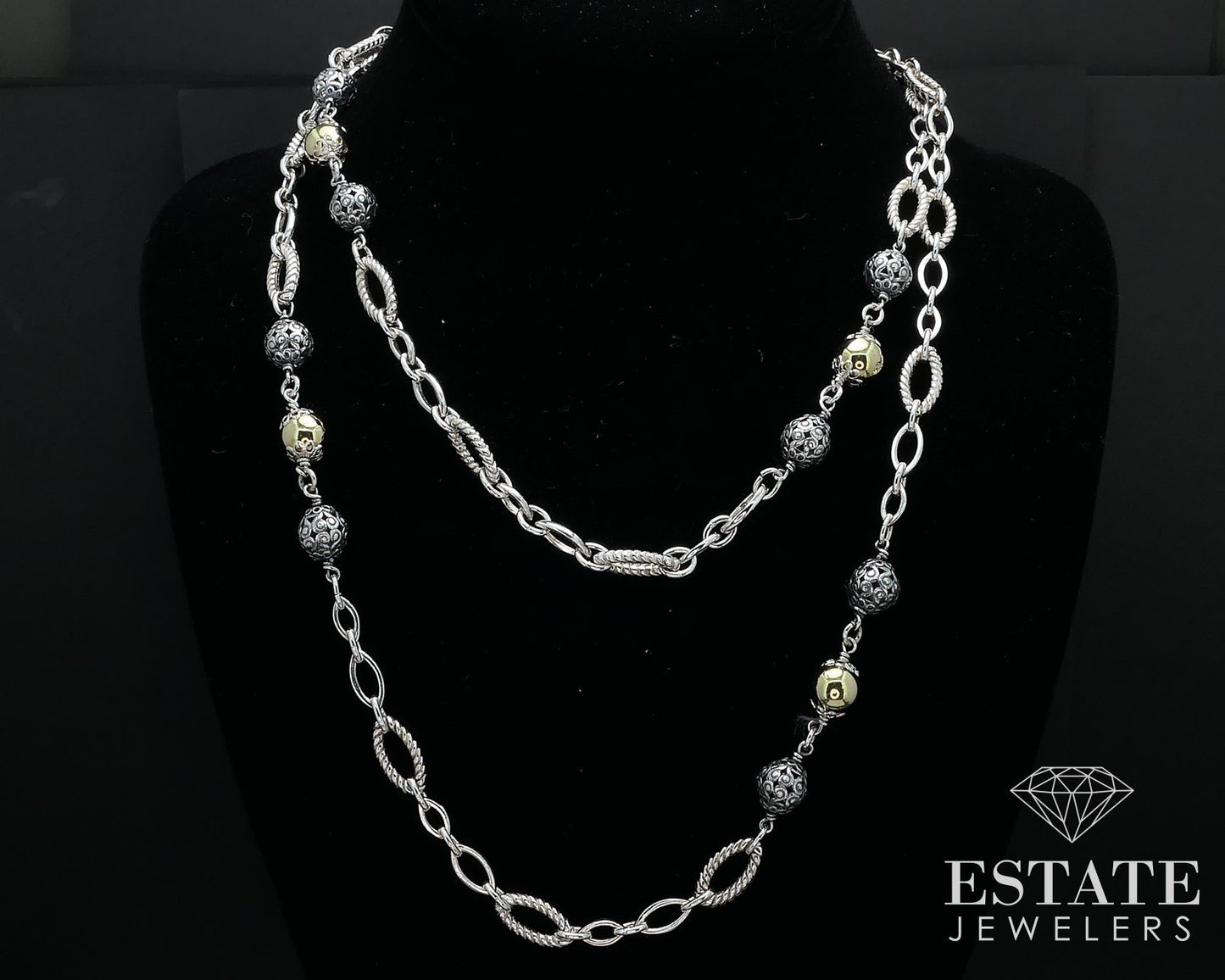 18k Gold & Sterling Phillip Gabriel Menegatti Bead Link Necklace 58g 40"L i16811