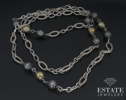 18k Gold & Sterling Phillip Gabriel Menegatti Bead Link Necklace 58g 40"L i16811