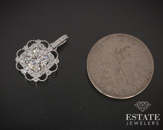 14k White Gold Round Natural .77ctw Diamond Filigree Pendant 1.1g i16845