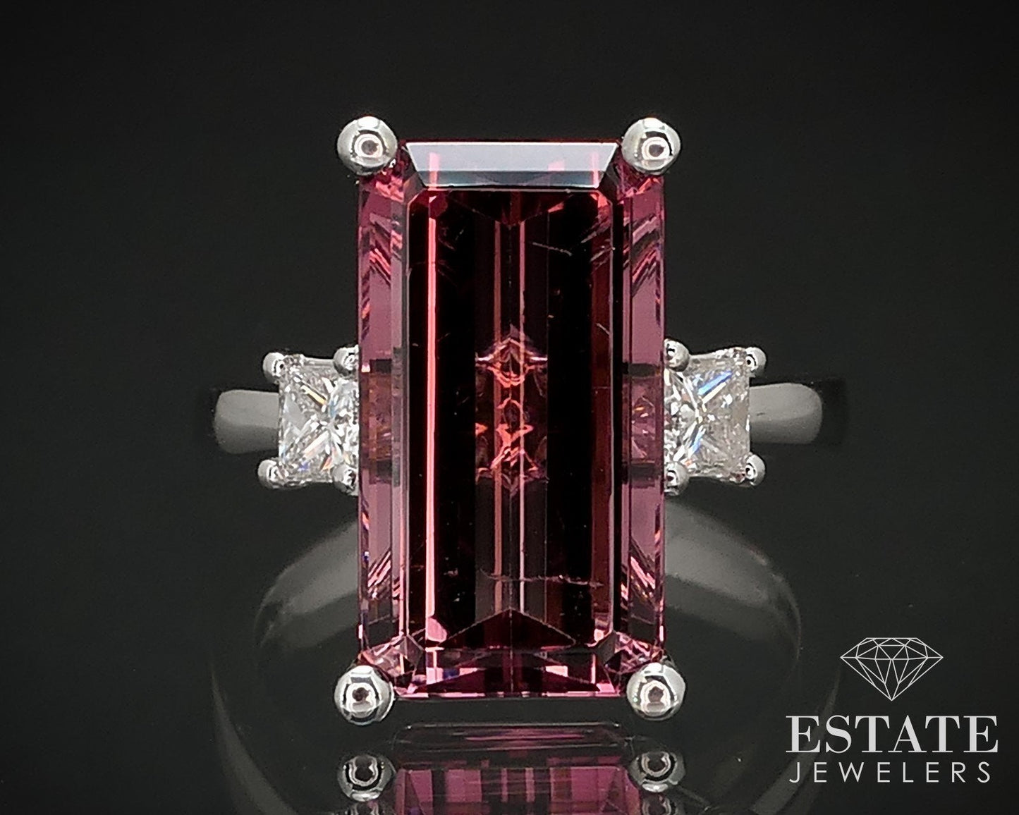 14k White Gold Natural 6.75ct Pink Tourmaline & Diamond Cocktail Ring 6g i16853