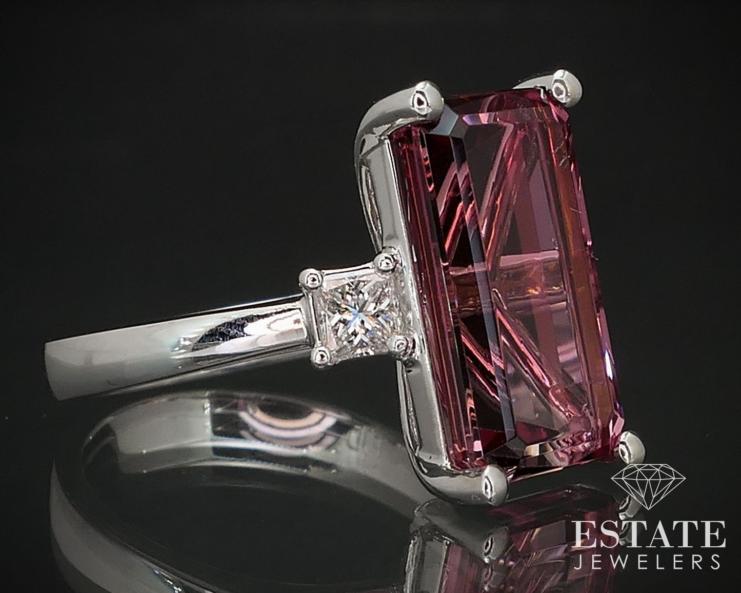 14k White Gold Natural 6.75ct Pink Tourmaline & Diamond Cocktail Ring 6g i16853