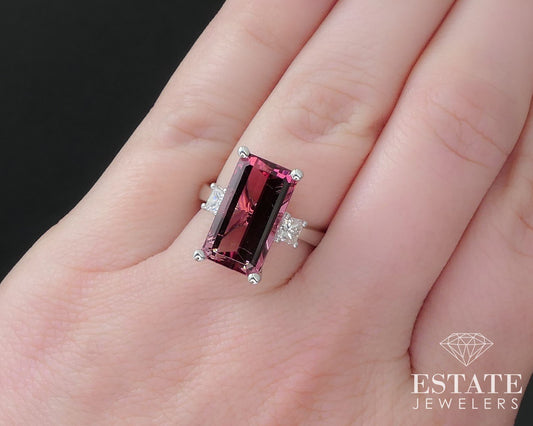 14k White Gold Natural 6.75ct Pink Tourmaline & Diamond Cocktail Ring 6g i16853