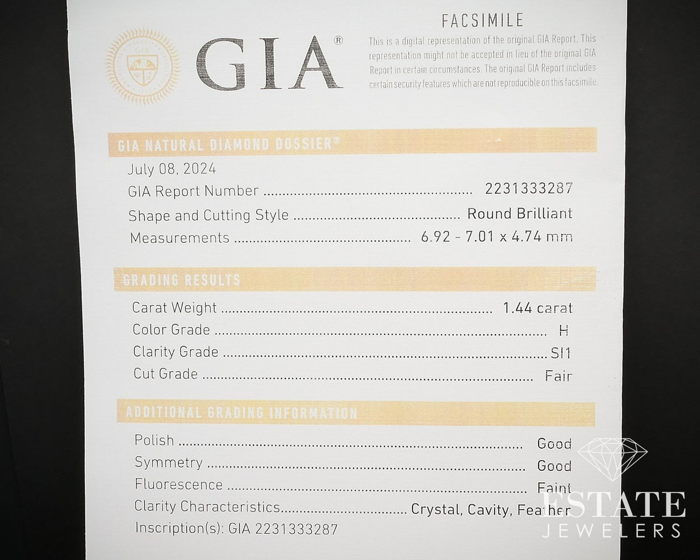 14k White Gold GIA Round Natural 1.44ct Diamond Engagement Ring 2.9g i16855