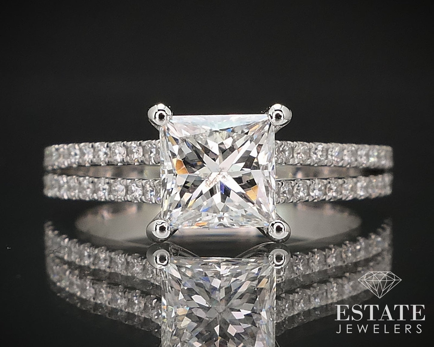 14k White Gold GIA Princess Natural 1.04ct Diamond Engagement Ring 4.1g i16856