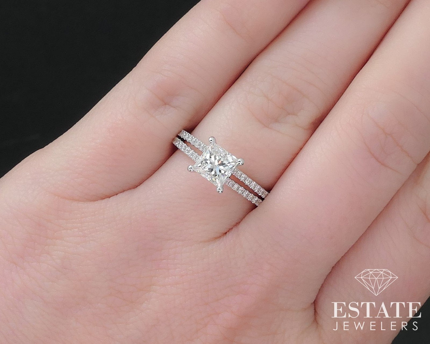 14k White Gold GIA Princess Natural 1.04ct Diamond Engagement Ring 4.1g i16856