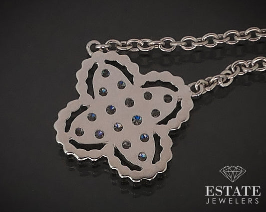 14k White Gold Natural .24ctw Diamond Flower Ladies Necklace 3.3g 17"L i16835