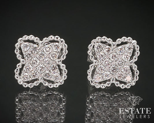 14k White Gold Natural .29ctw Diamond Flower Stud Earrings 1.4g i16833