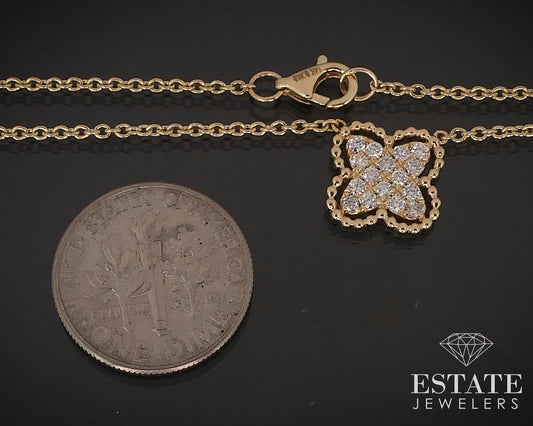 14k Yellow Gold Natural .24ctw Diamond Flower Ladies Necklace 3.1g 17"L i16838