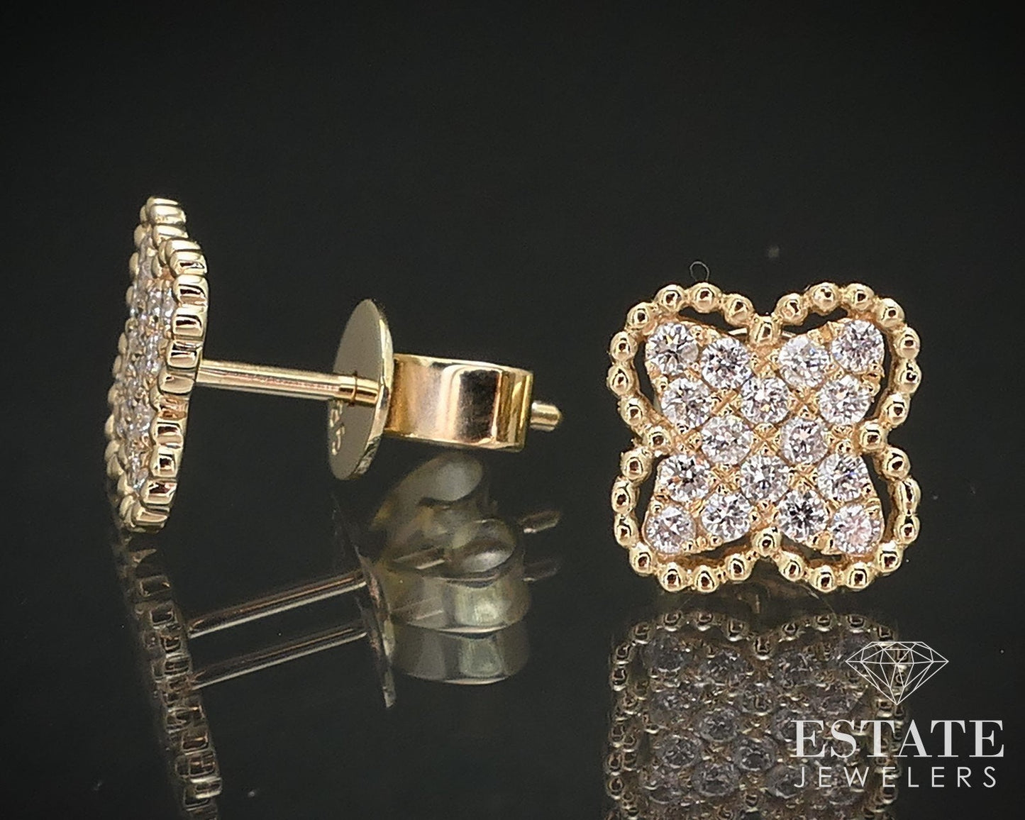 14k Yellow Gold Natural .28ctw Diamond Flower Stud Earrings 1.1g i16834