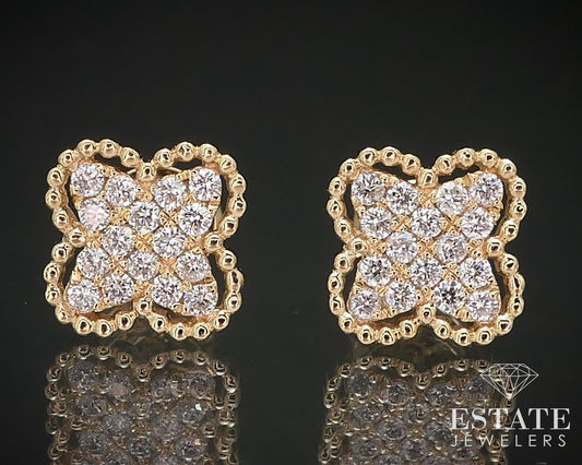 14k Yellow Gold Natural .28ctw Diamond Flower Stud Earrings 1.1g i16834