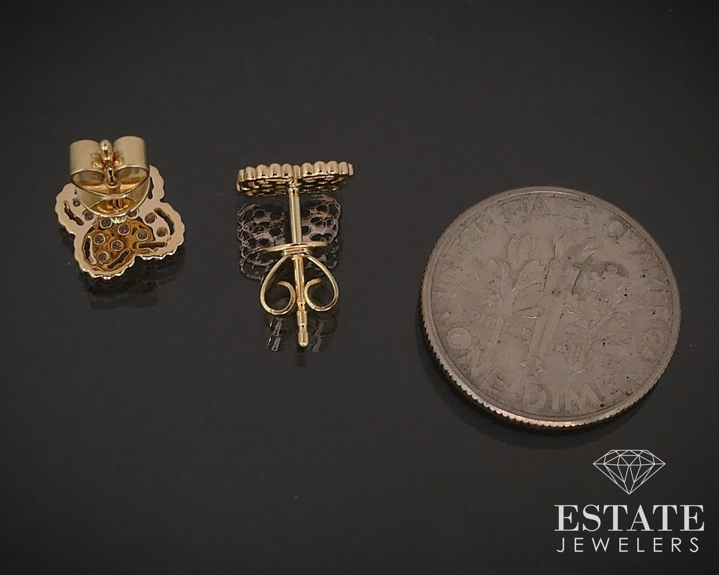 14k Yellow Gold Natural .28ctw Diamond Flower Stud Earrings 1.1g i16834