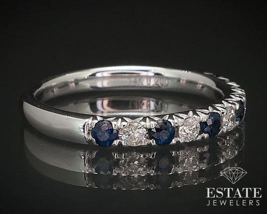 14k White Gold Natural Blue Sapphire & Diamond Ladies Band Ring 2.5g i16826