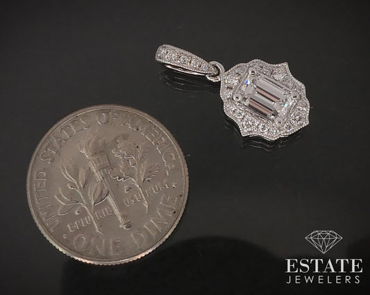 14k White Gold IGI Emerald Natural .64ctw Diamond Filigree Pendant 1.3g i16850