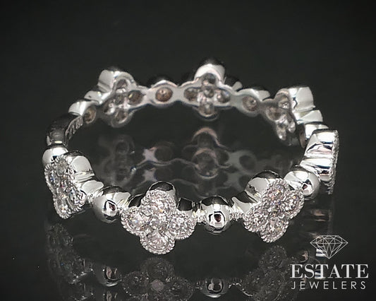 14k White Gold Flower Natural .49ctw Diamond Ladies Wedding Band 2.4g i16840