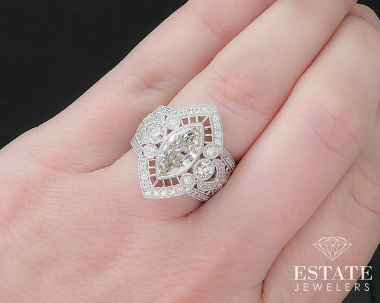 14k White Gold GIA Marquise Natural 2.16ctw Diamond Cocktail Ring 8.1g i16851