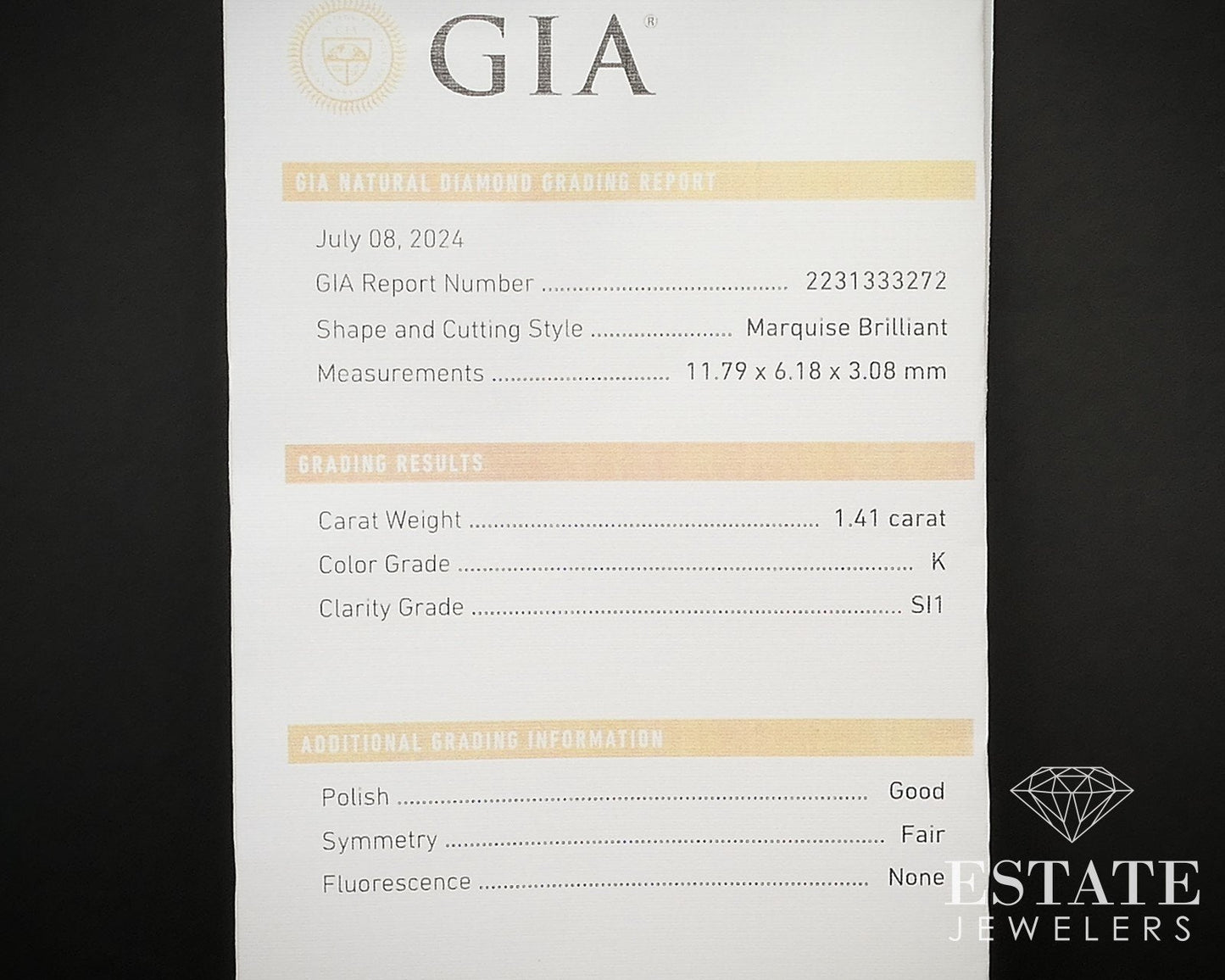 14k White Gold GIA Marquise Natural 2.16ctw Diamond Cocktail Ring 8.1g i16851