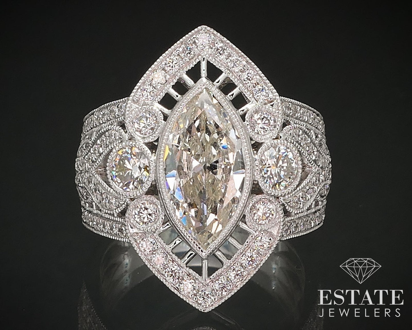 14k White Gold GIA Marquise Natural 2.16ctw Diamond Cocktail Ring 8.1g i16851