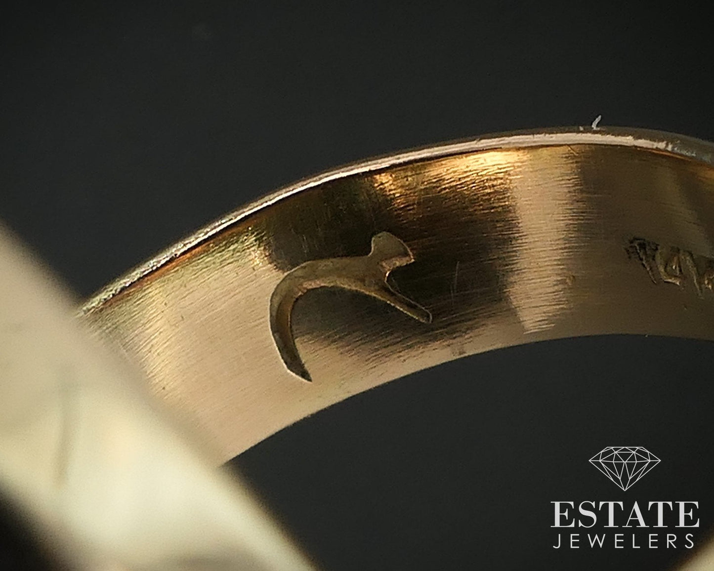 14k Yellow Gold Spiderweb Turquoise & Wood Signed Bear Navajo Ring 12g i16933