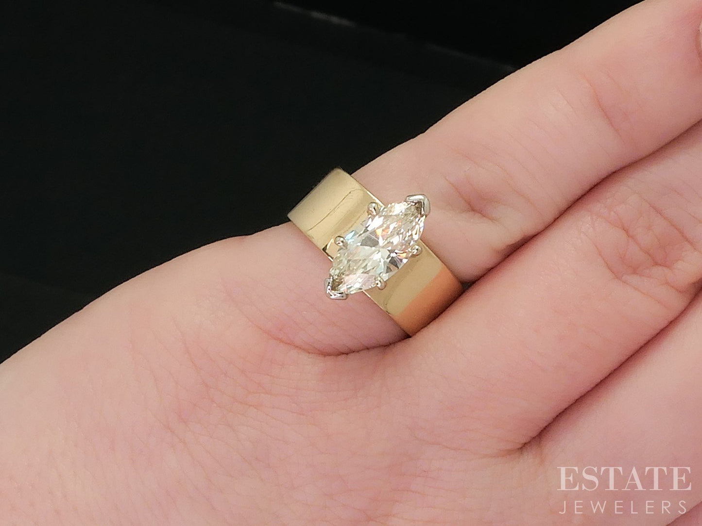 14k Yellow Gold Marquise Natural 1.45ct Diamond Solitaire Engagement Ring i16907