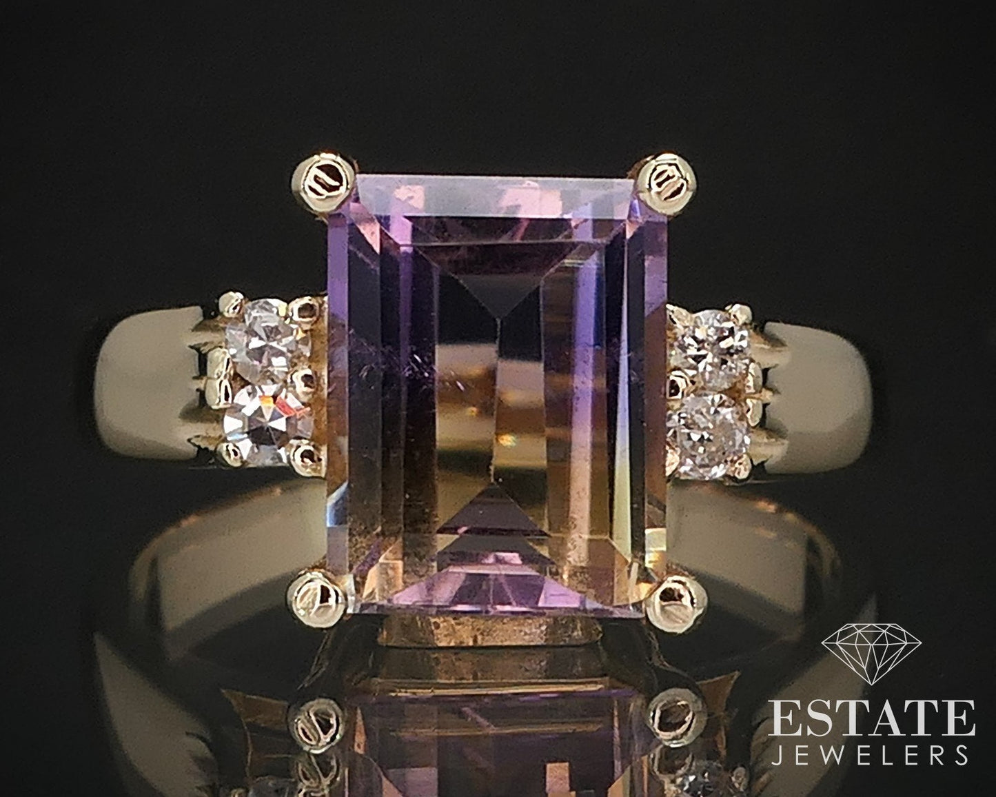 14k Yellow Gold Emerald Natural Ametrine & Diamond Ladies Ring 4.7g i16905