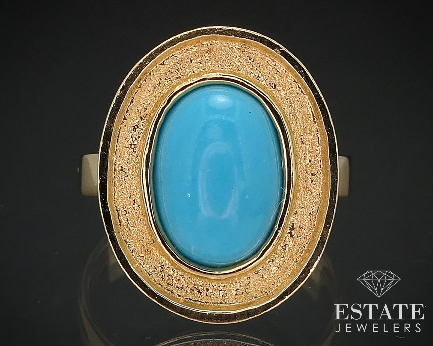 18k Yellow Gold Oval Natural Turquoise Ladies Ring 5.2g i16897
