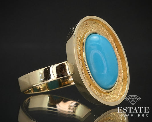 18k Yellow Gold Oval Natural Turquoise Ladies Ring 5.2g i16897