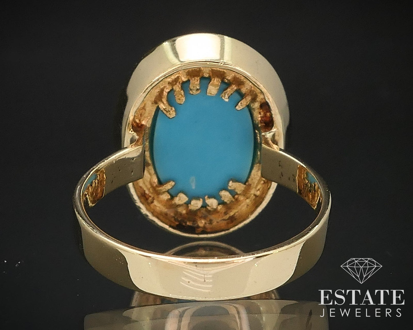 18k Yellow Gold Oval Natural Turquoise Ladies Ring 5.2g i16897
