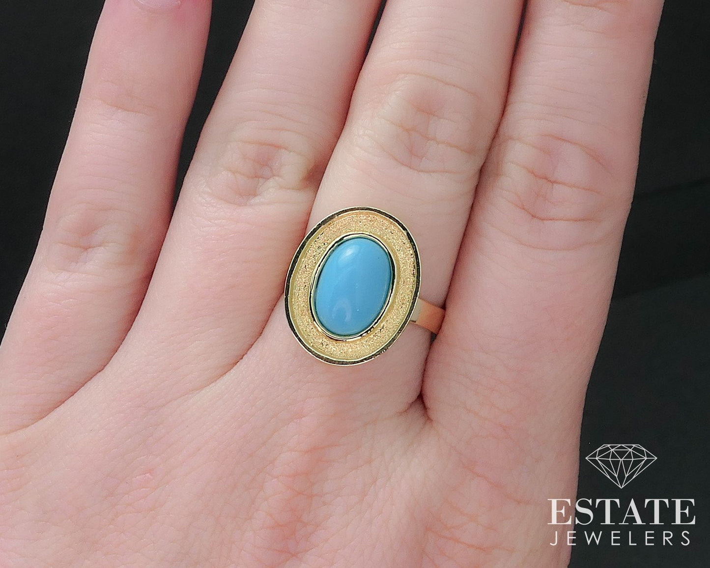 18k Yellow Gold Oval Natural Turquoise Ladies Ring 5.2g i16897