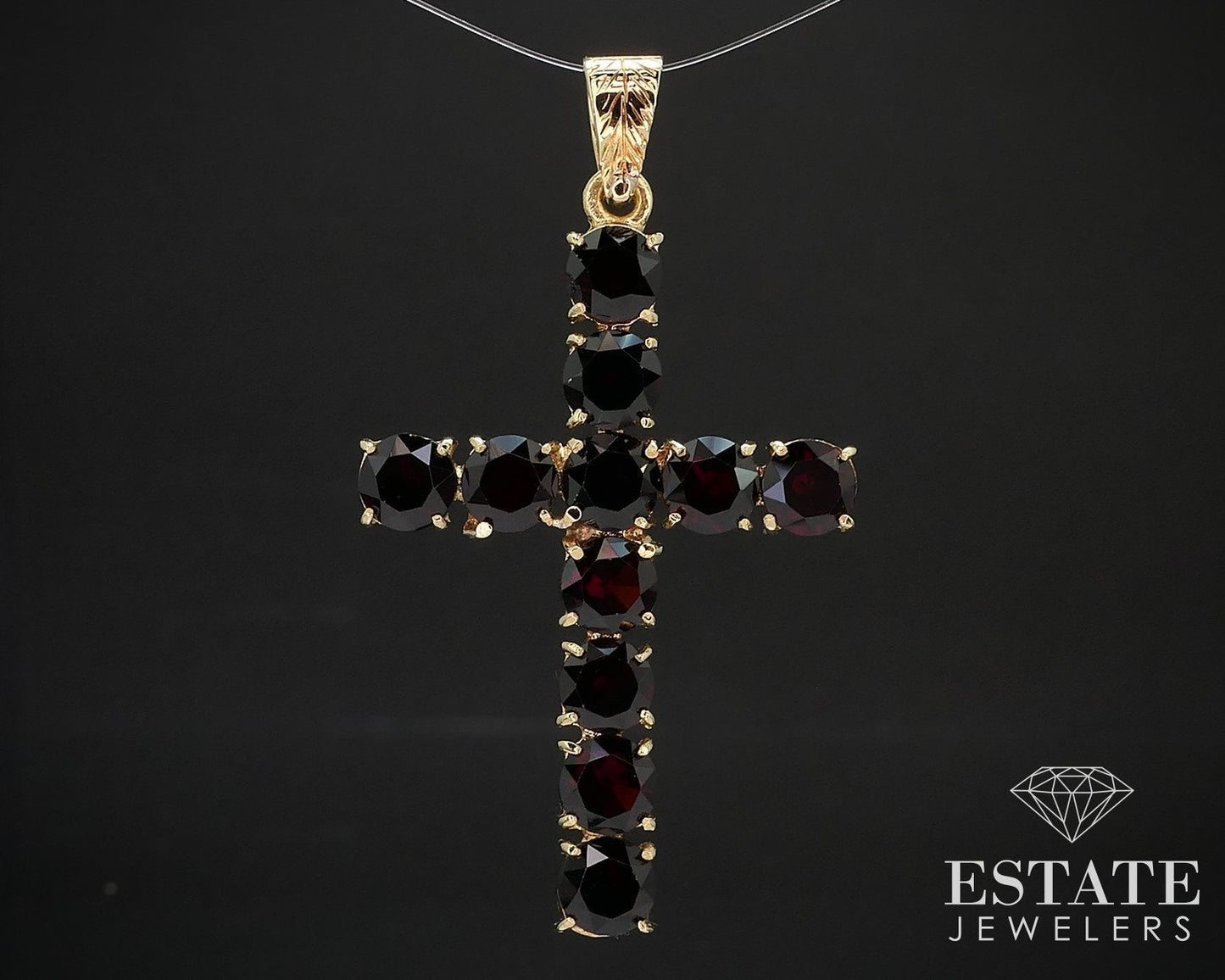 Vintage 18k Yellow Gold Natural Garnet Cross Ladies Pendant 4.5g i16892