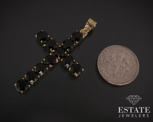 Vintage 18k Yellow Gold Natural Garnet Cross Ladies Pendant 4.5g i16892