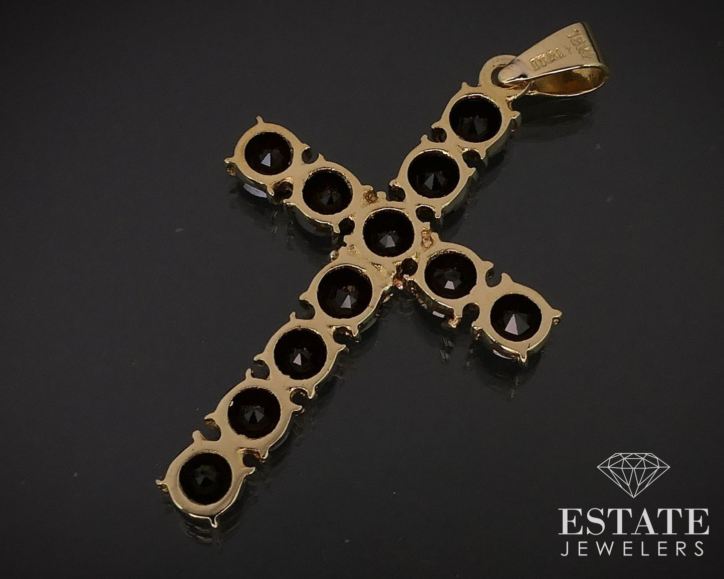Vintage 18k Yellow Gold Natural Garnet Cross Ladies Pendant 4.5g i16892