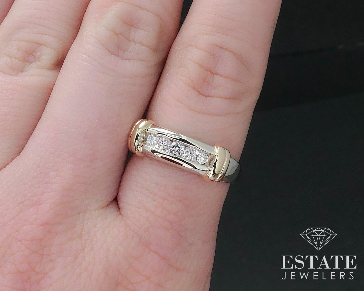 Vintage 14k Two Tone Gold Natural .25ctw Diamond Mens Band Ring 6.5g i16903