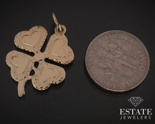 Vintage 14k Yellow Gold Heart 4 Leaf Clover Charm 2.1g i16909