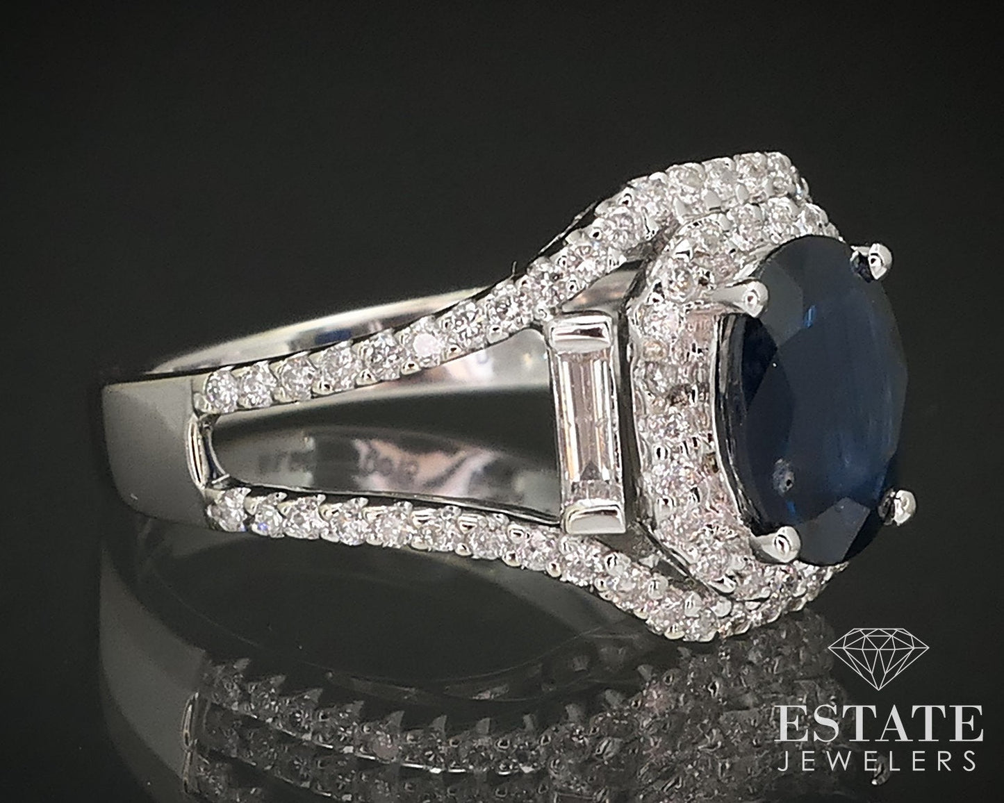 14K White Gold Oval Natural Blue Sapphire & Diamond Halo Ring 5.9g i16972