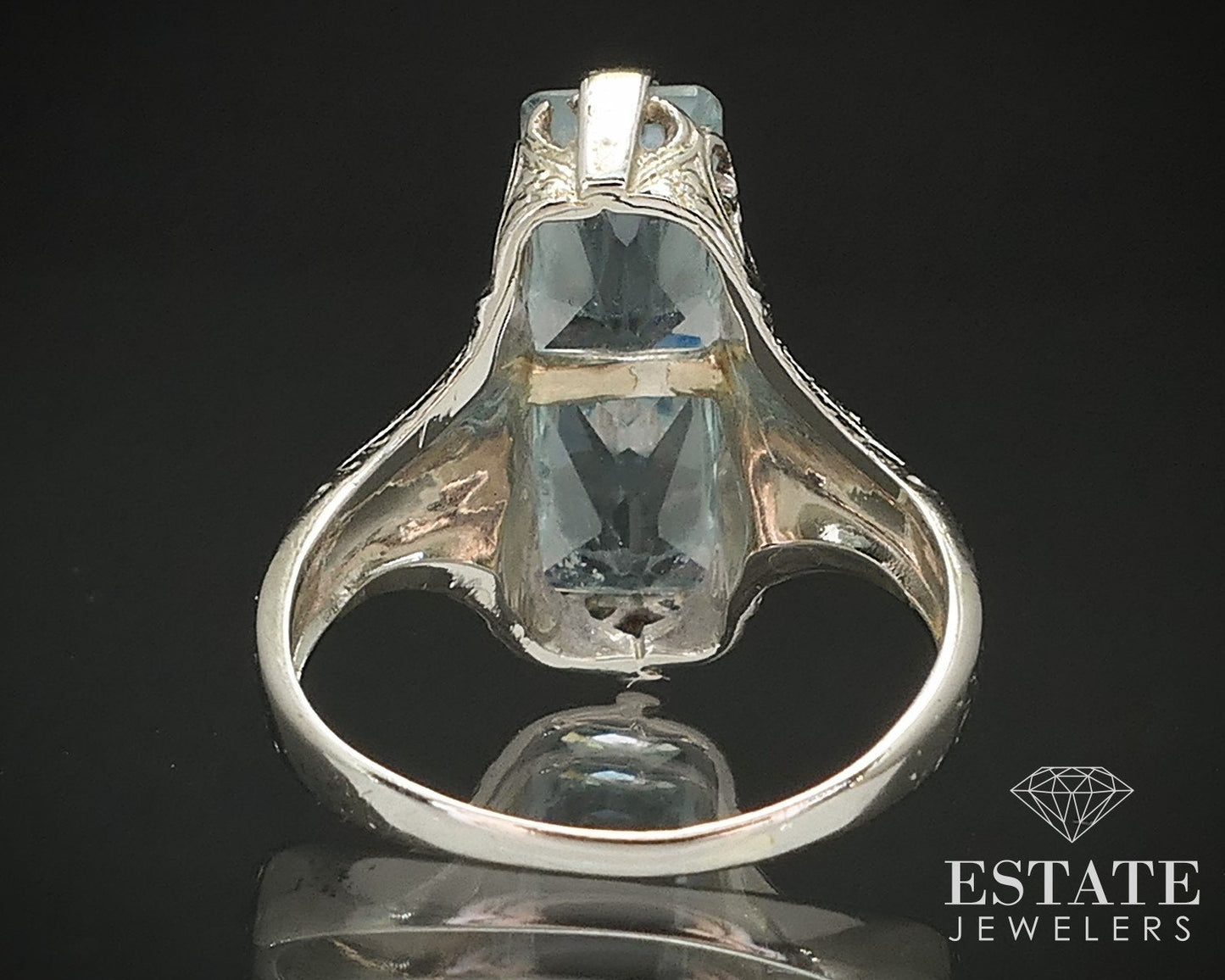 Antique 14k White Gold Natural Aquamarine Filigree Ladies Ring 3.1g i16961