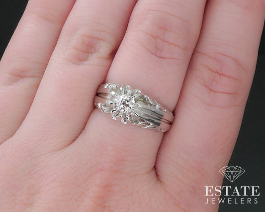 Antique Edwardian 14k White Gold European .25ct Diamond Belcher Ring 7.8g i17019