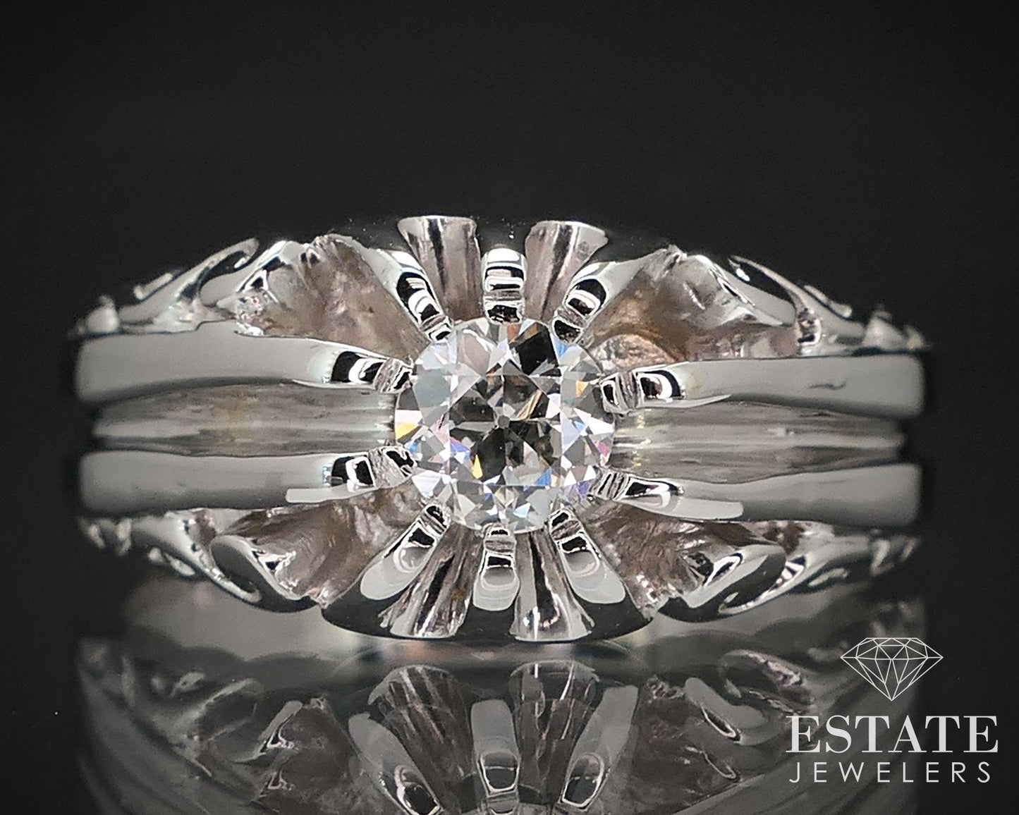 Antique Edwardian 14k White Gold European .25ct Diamond Belcher Ring 7.8g i17019