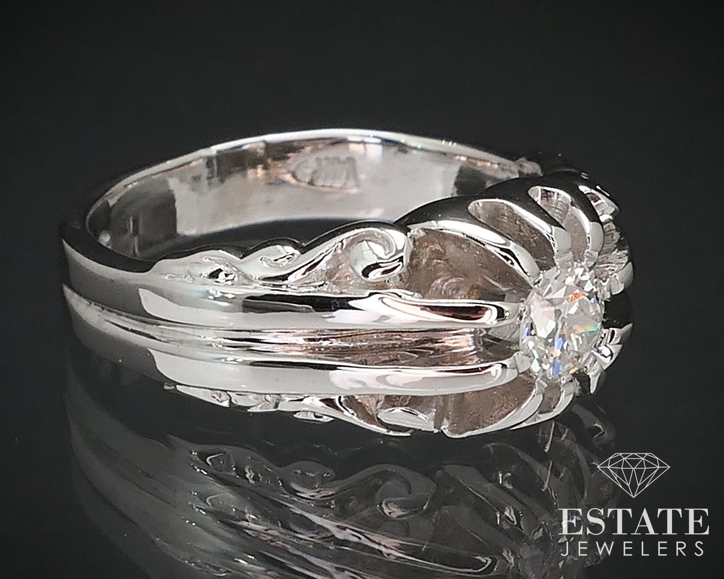 Antique Edwardian 14k White Gold European .25ct Diamond Belcher Ring 7.8g i17019