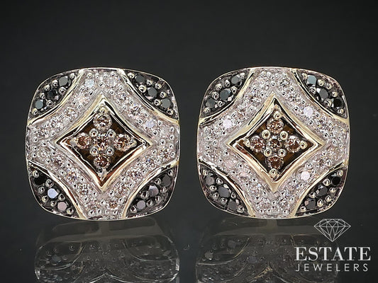 14k Yellow Gold Multi Colored .50ctw Diamond Stud Cluster Earrings 4.4g i17002