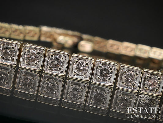 Vintage 14k Yellow Gold Natural 1.5ctw Diamond Tennis Bracelet 10g 7.5"L i17001