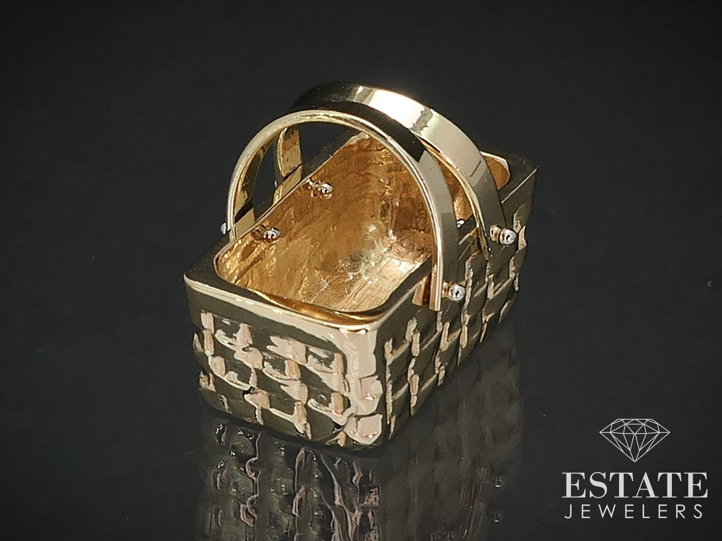 14k Yellow Gold Dimensional Longaberger Picnic Basket Charm 6g i17000