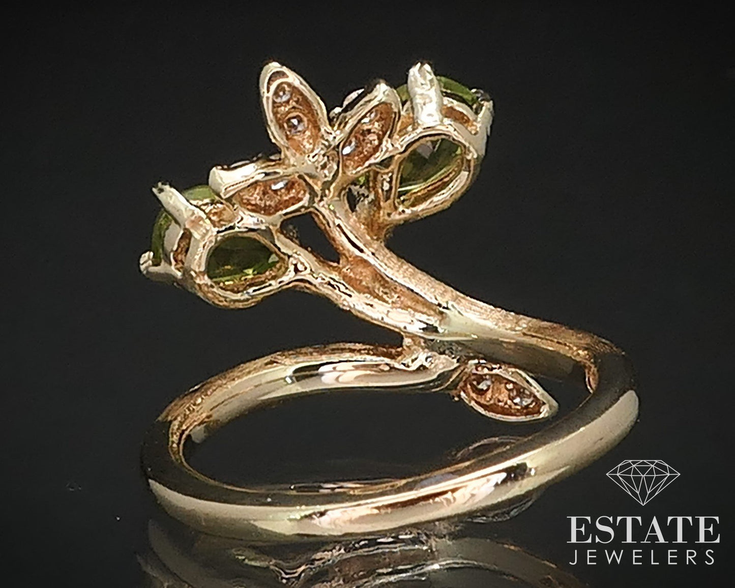 14k Yellow Gold Natural Peridot & Diamond Bypass Ladies Ring 3.3g i17005