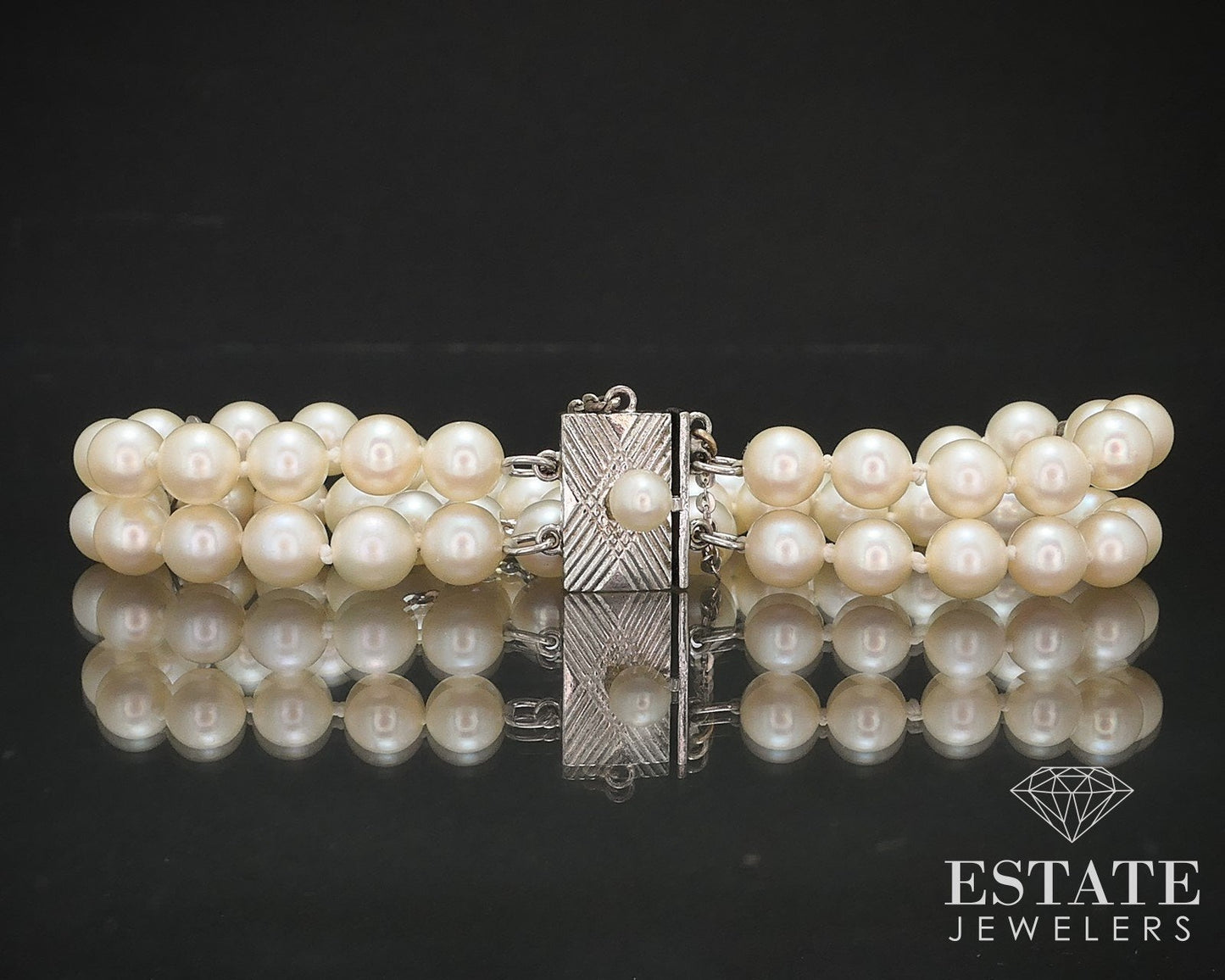 Vintage Sterling Silver Mikimoto 5.5mm Akoya Pearl Bracelet 7"L i17021