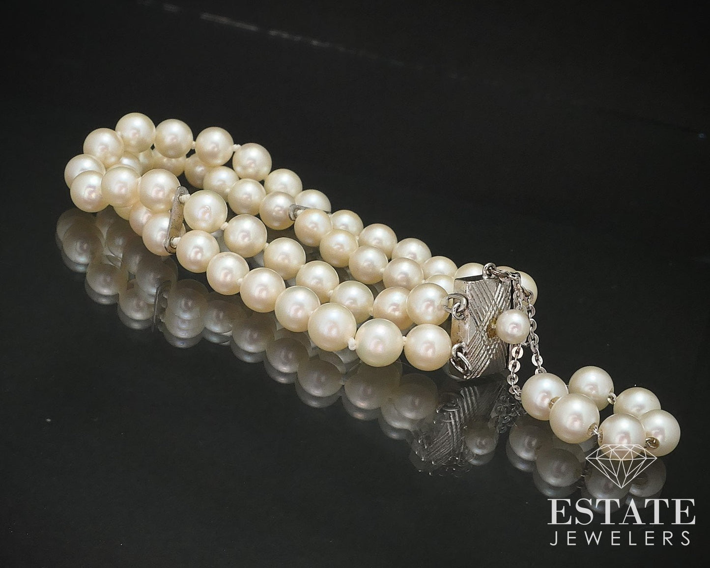 Vintage Sterling Silver Mikimoto 5.5mm Akoya Pearl Bracelet 7"L i17021