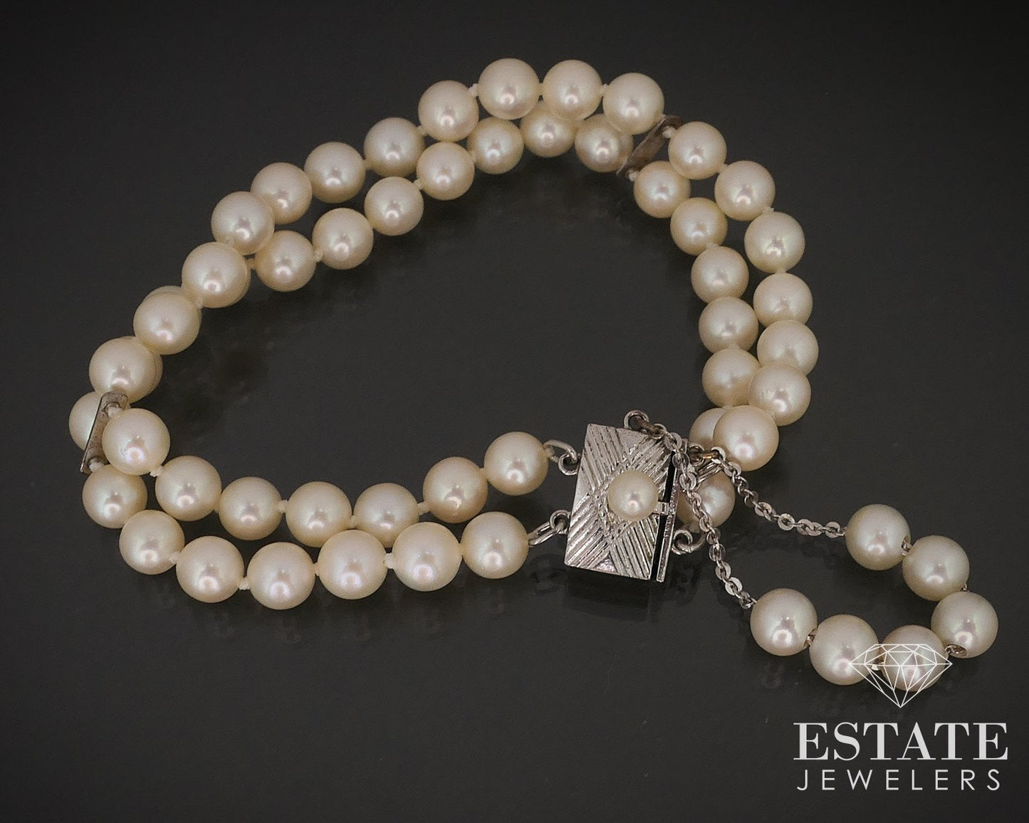Vintage Sterling Silver Mikimoto 5.5mm Akoya Pearl Bracelet 7"L i17021
