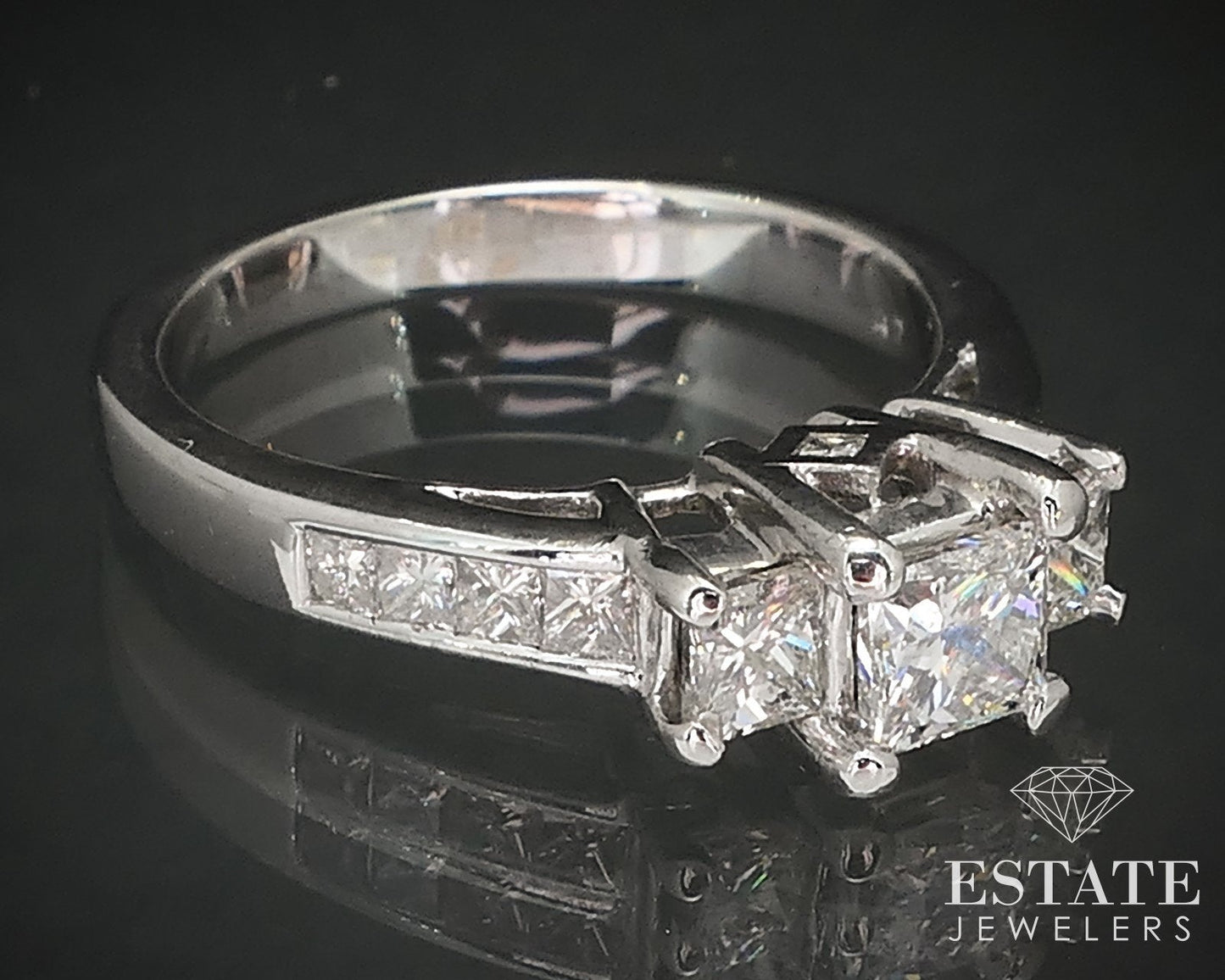 14k White Gold Princess Natural 1.29ctw Diamond Engagement Ring 5.1g i17038